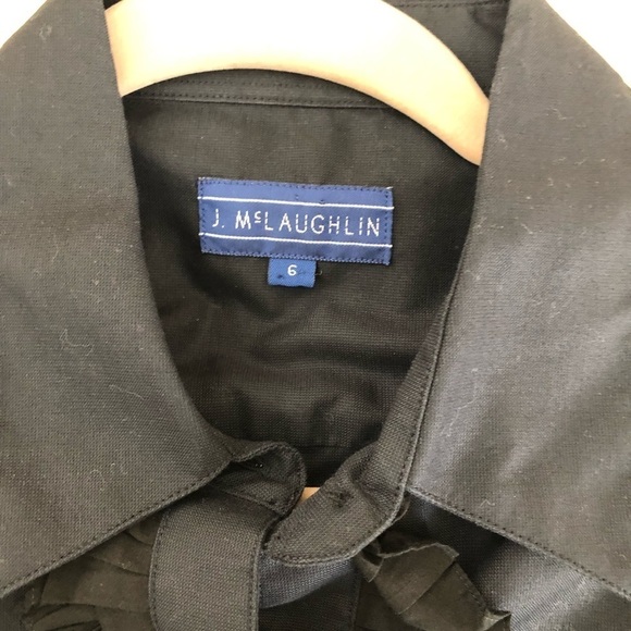J. McLaughlin Ruffle Front Button Down Shirt Black Cotton Blouse Size 6 EUC - Picture 3 of 11
